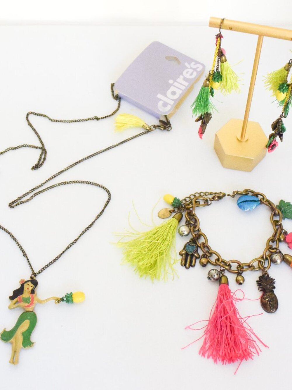 *Claire's* Tropical Luau Hawaiian Jewelry Set - Hula Girl, Bracelet & Earrings